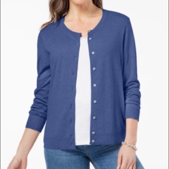 NEW! Karen Scott Blue Button Up Cardigan - Picture 1 of 2